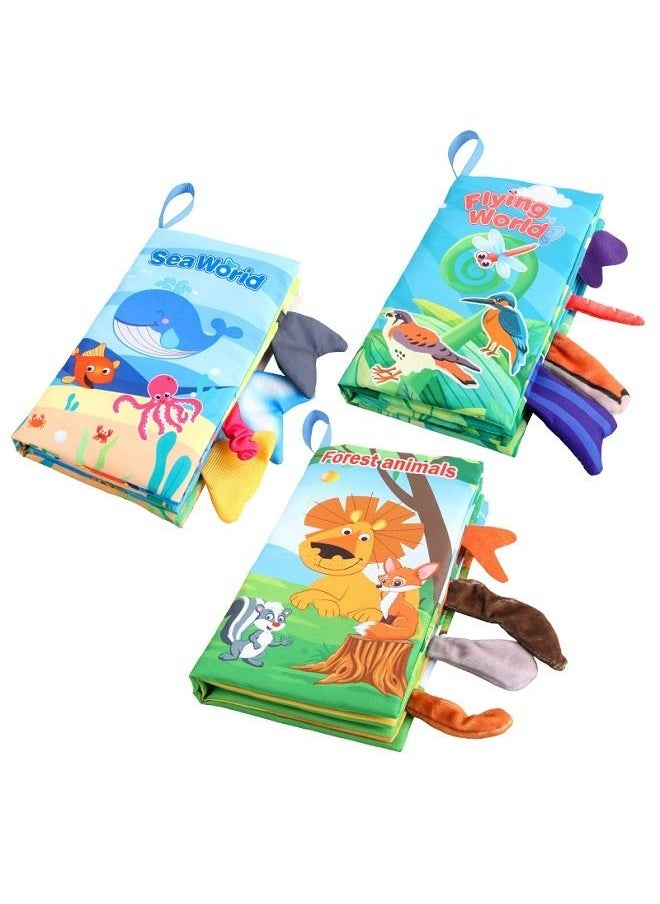 McDou - Baby baby sea, land and air tail cloth book ocean forest flying animal palm book early education toys 3-piece set - Image 1