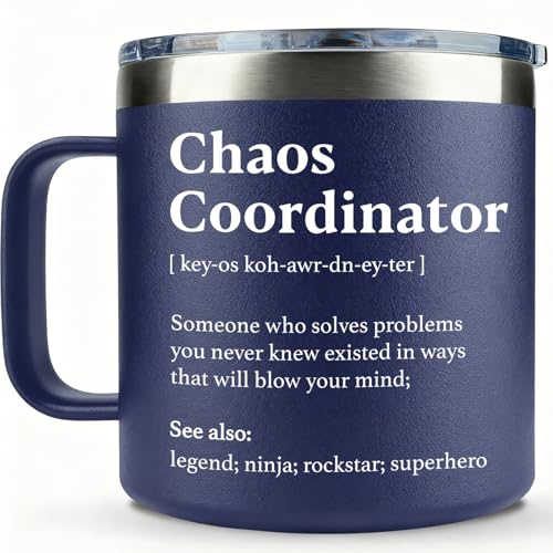WECACYD Chaos Coordinator Gift - Teacher Appreciation Gifts - Promotion Gifts for Mothers Day, Fathers Day, Men, Employee, Boss, Office Coworker, Bus Driver - 14oz Chaos Coordinator Mug Navy Blue - Image 1