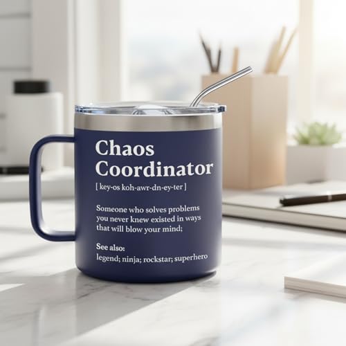WECACYD Chaos Coordinator Gift - Teacher Appreciation Gifts - Promotion Gifts for Mothers Day, Fathers Day, Men, Employee, Boss, Office Coworker, Bus Driver - 14oz Chaos Coordinator Mug Navy Blue - Image 2