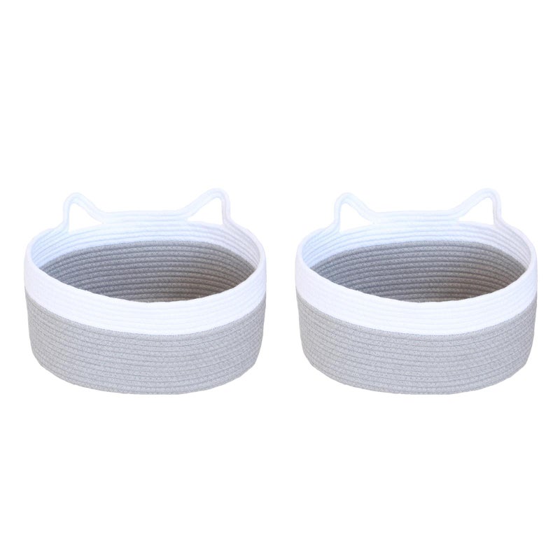 2 pcs Cotton Thread Woven Basket Living Room Blanket Clothes Storage Basket - Image 1
