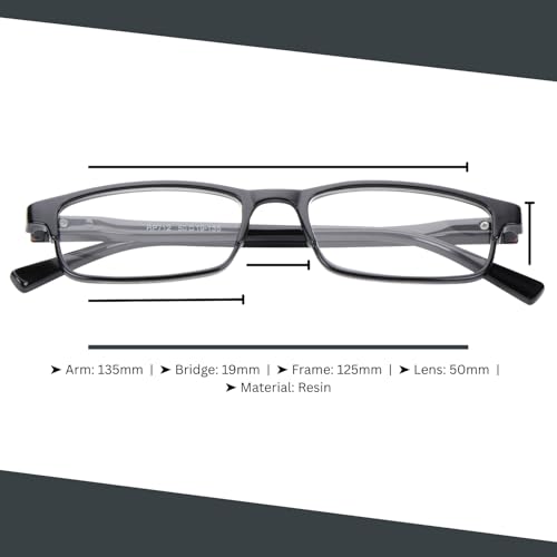AEC Core Unisex Reading Glasses | Full Rim Rectangular Fibre Frame | Lightweight Eyewear | Includes Soft Sleeve Case (Black, +2.50) - Image 5