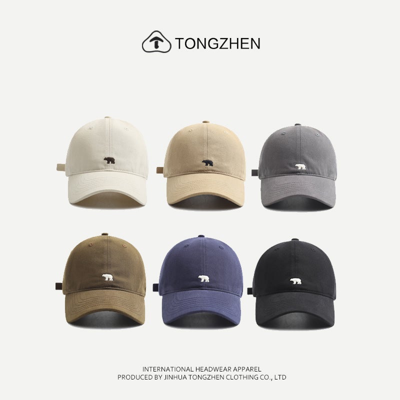 Japanese Style Simple Polar Bear Embroidery Hat Children''s Vintage Soft Top Curved Eaves Face Show All-match Fashion Baseball Cap for Couple - Image 3