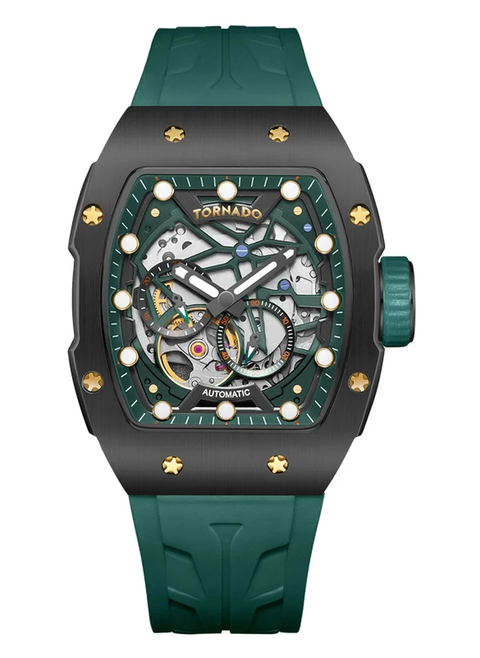 TORNADO Tornado Autonova T24302-BSHB Men's Automatic Display Watch & Silicone Strap Green