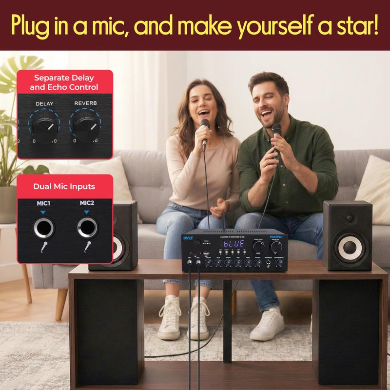 Pyle Wireless Bluetooth Streaming Amplifier, 200W Multi Channel Home Audio Receiver with Hi Def in/Out, Optical/Coaxial, FM Radio, USB/SD, AUX, RCA, Mic in, and BT/FM Antenna - Image 4