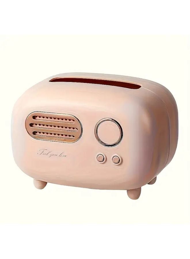 صندوق المناديل الورقية الرجعي لراديو العتيق الأحمر منظف سطح المكتب - Image 5