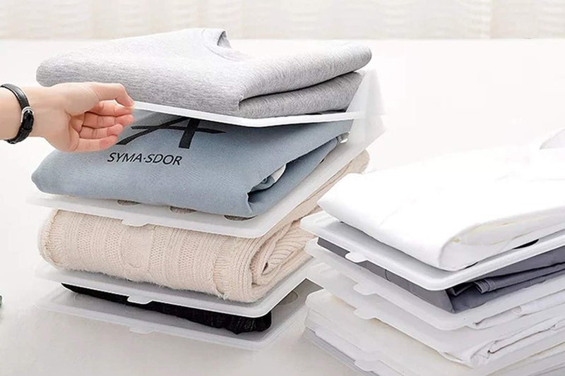 Mishrit Mishrit Clothes Wardrobe Organizer Shirts tShirts Jeans Plastic Closet Drawer Cabinet Folding Board Storage Rack Travel Clothing Stack able Easy Trays Durable Shirt dividers File Sheet5 Sheet  - Image 4