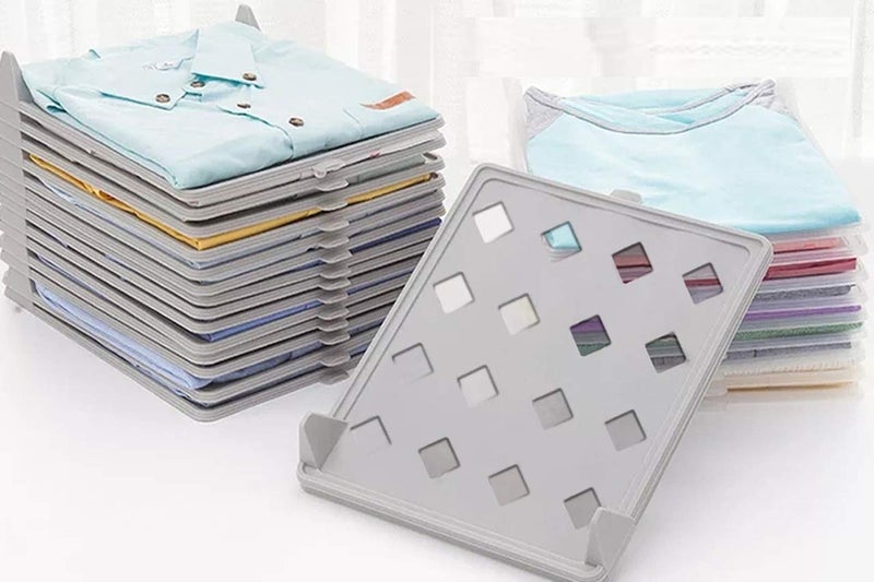 Mishrit Mishrit Clothes Wardrobe Organizer Shirts tShirts Jeans Plastic Closet Drawer Cabinet Folding Board Storage Rack Travel Clothing Stack able Easy Trays Durable Shirt dividers File Sheet5 Sheet  - Image 5