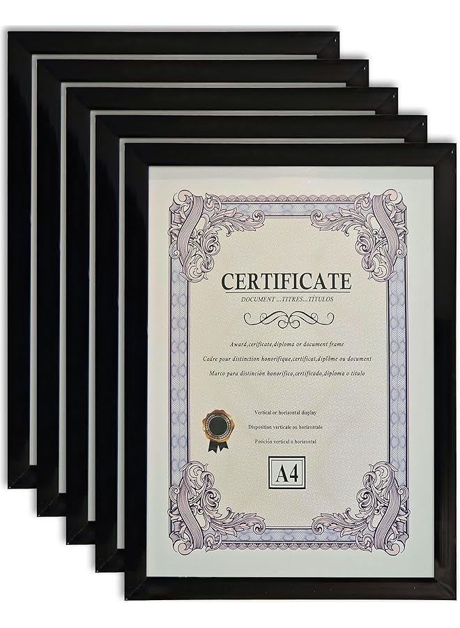 erorex 5 X A4 Picture Frame Elegant Certificate Document Frame For Wall Or Tabletop Display 5 Black - Image 1