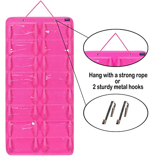 AROUY Sunglasses Organizer Storage, Hanging Dust Proof Wall Pocket Glasses Organizer - 16 Felt Slots Sunglass Organizer Holder with Metal Hook and Sturdy Rope (Dust Proof, Rose) - Image 3