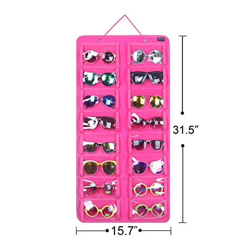 AROUY Sunglasses Organizer Storage, Hanging Dust Proof Wall Pocket Glasses Organizer - 16 Felt Slots Sunglass Organizer Holder with Metal Hook and Sturdy Rope (Dust Proof, Rose) - Image 4