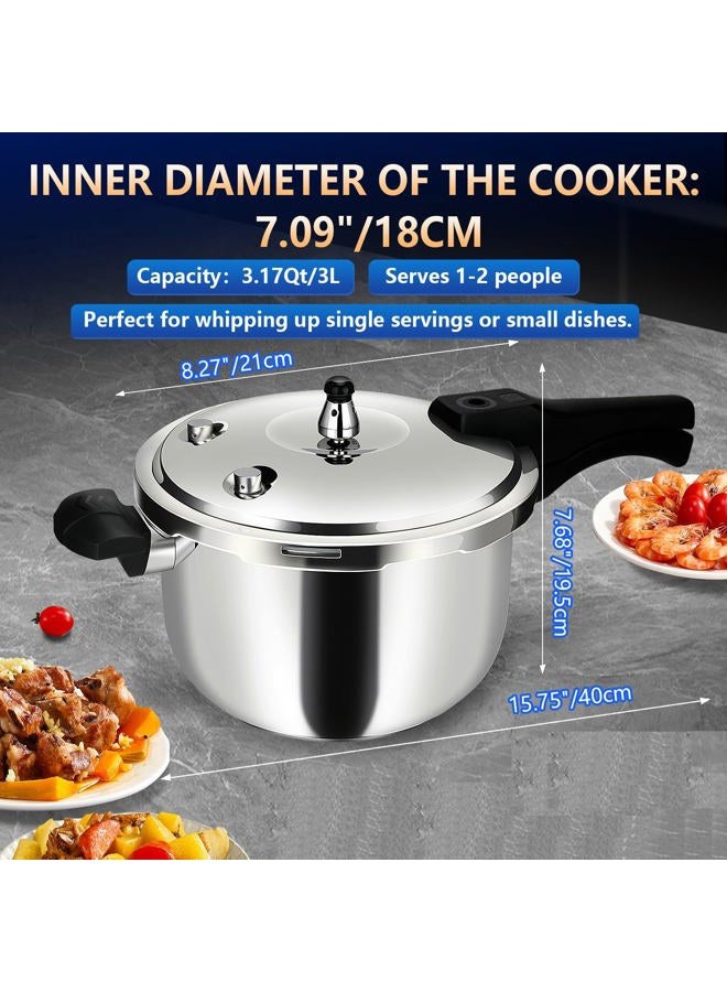 Peterboo 3 LitersNone Stainless Steel Pressure Cooker, Peterboo 3 Quart Induction Compatible Thickened Small Pressure Cooker with Spring Valve Safeguard Devices, Compatible with Gas & Induction Cooker 1-2 people Use Silver - Image 3