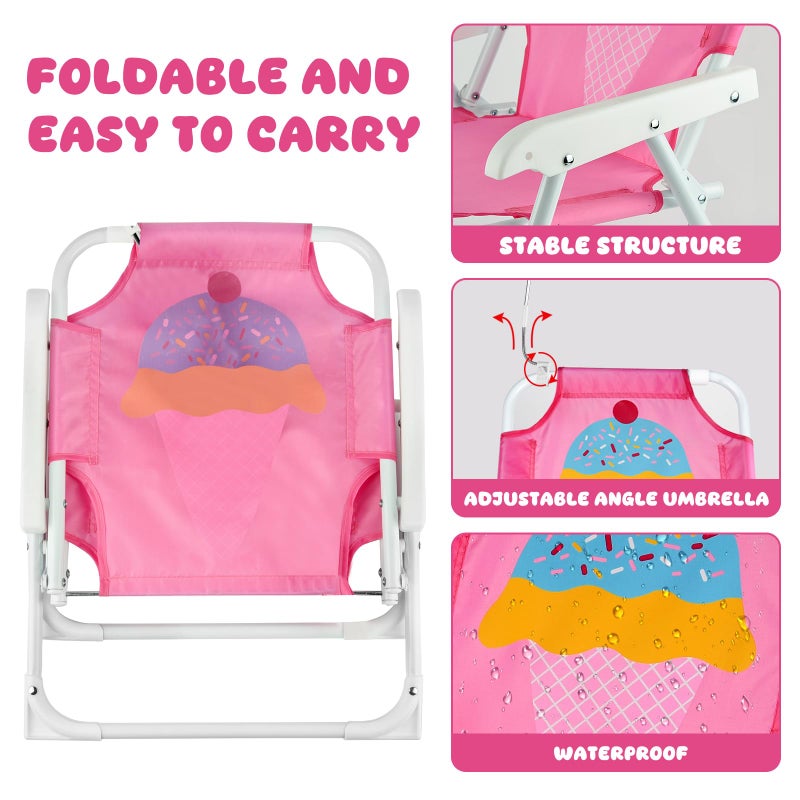 PLULON Kids Beach Chair with Umbrella Folding Lawn and Camping Chair with Summer Shade Children's Beach Chair for Pool Travel Outdoor(for 1-5 Years Old) - Image 3