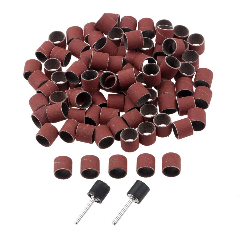 Yetaha 100 PCs Sanding Bands 600 Grit Drums Sleeves for DREMEL Rotary Tools with 2PCs Mandrel 12CM - Image 1