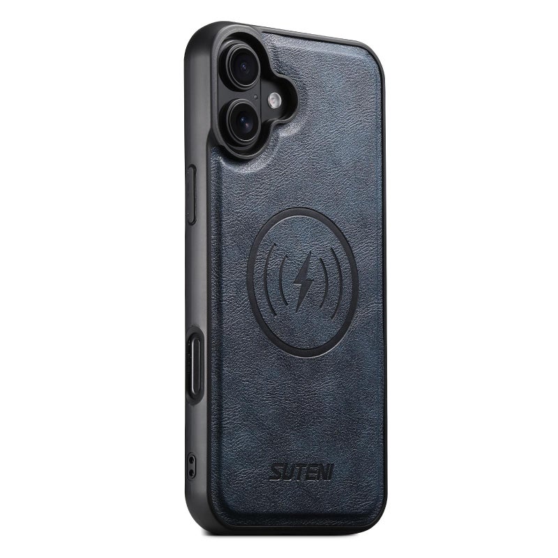 Suteni For Iphone 17 G5 Cowhide Leather Magsafe Magnetic Phone Case(Blue) - Image 1