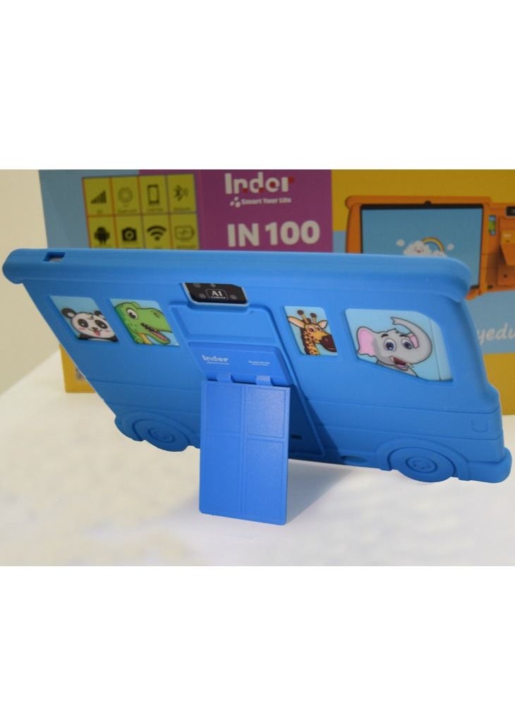 Inder - Android 10.1 Inch Kids Tablet WiFi Bluetooth 5G Dual SIM Early Education Tablet Built-in Stand Silicon Case - Blue - Image 1