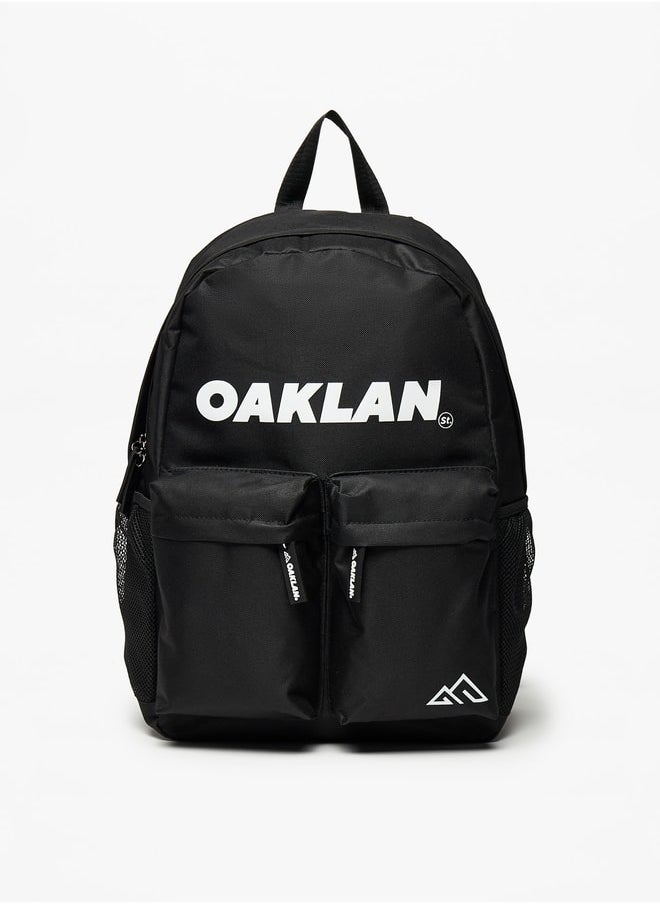 Oaklan by Shoexpress - Logo Print Backpack with Adjustable Straps - 35x30x15 cm - Image 1