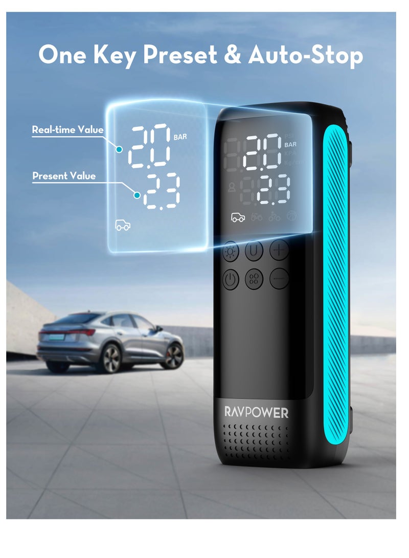 RAVPOWER Ravbower Tire Inflator – Without Battery-, Car Lighter-Powered with 45L/Min Power + LED Flashlight-Pro version - Image 3