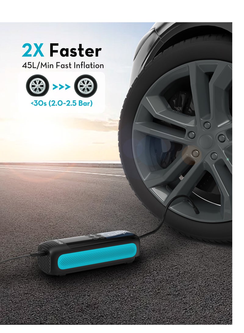 RAVPOWER Ravbower Tire Inflator – Without Battery-, Car Lighter-Powered with 45L/Min Power + LED Flashlight-Pro version - Image 2