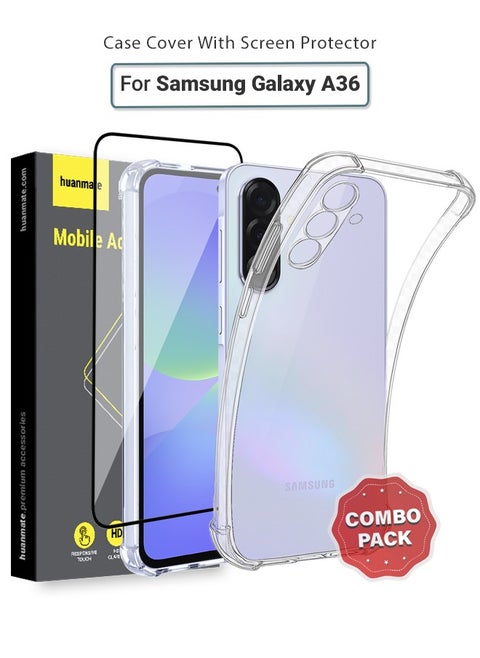 2 in 1 Samsung Galaxy A36 Protection Pack - Ultra Clear Shockproof Case & Edge-to-Edge Screen Protector, 360 Degree Protection, Back Cover & Screen Protector for Samsung Galaxy A36