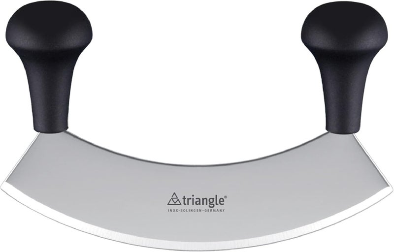 triangle Mincing Knife - 7” Stainless Steel Curved Blade - Mezzaluna Knife & Pizza Cutter - Ergonomic Beechwood Handles - Made in Germany - Image 1