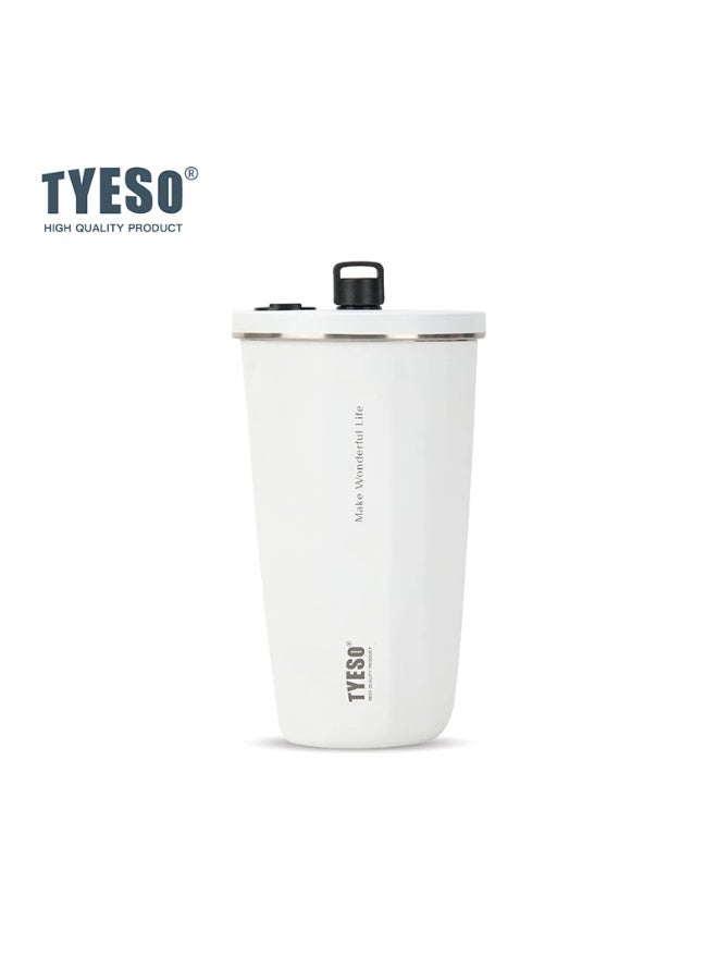 TYESO Flair Stainless Steel Coffee Mug 470ml Leak-Proof Vacuum Insulated Travel Tumbler with Retractable Straw, Temperature Retention Water Bottle for Car Cup Holder, Office, Travel and Daily Use