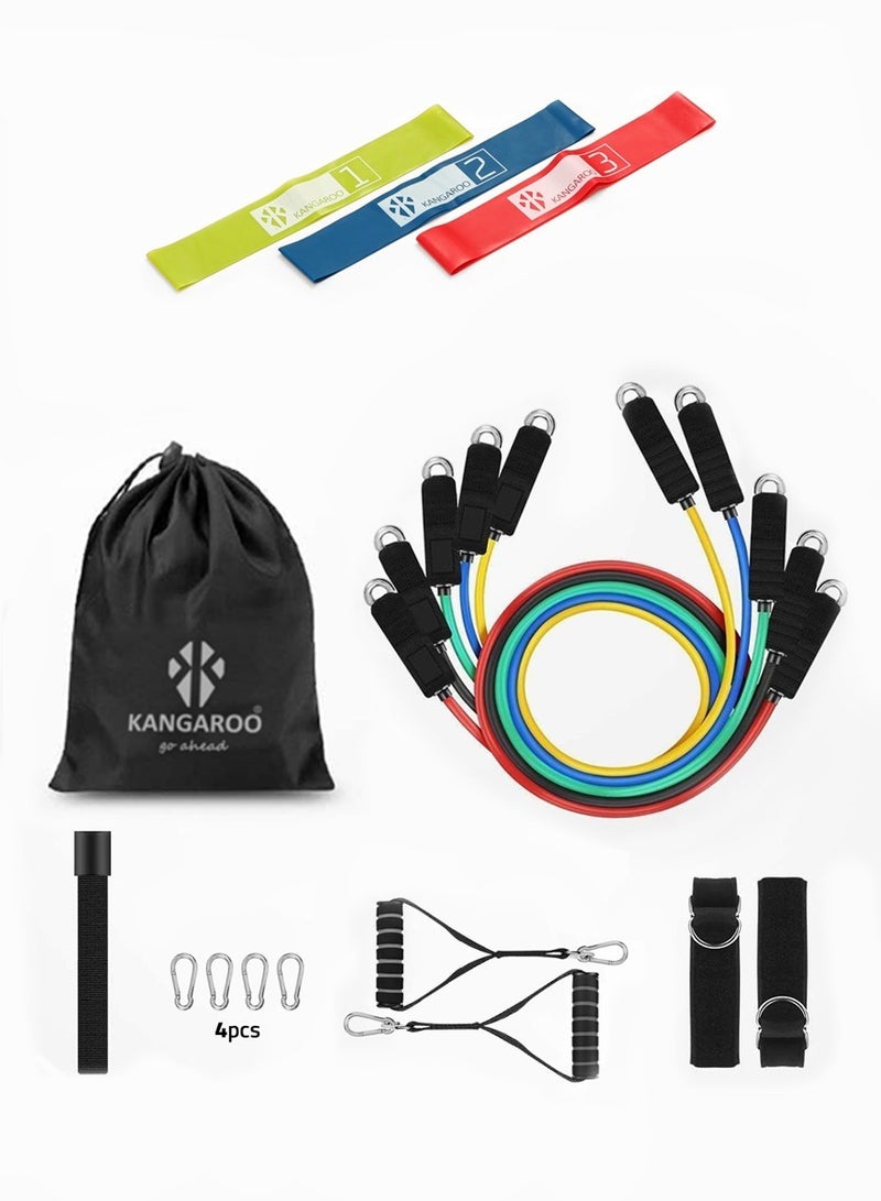 KANGAROO Comprehensive Resistance Band Set with Loops – Multi-Colored, 3 Levels Adjustable Tension for Strength, Flexibility, Full-Body Workouts, Pilates, Yoga, Home Fitness & Physical Therapy - Image 2