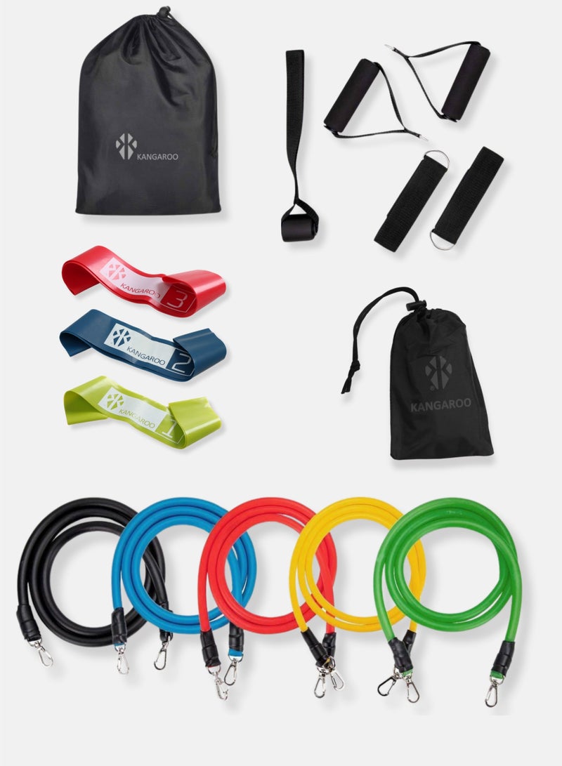 KANGAROO Comprehensive Resistance Band Set with Loops – Multi-Colored, 3 Levels Adjustable Tension for Strength, Flexibility, Full-Body Workouts, Pilates, Yoga, Home Fitness & Physical Therapy - Image 3