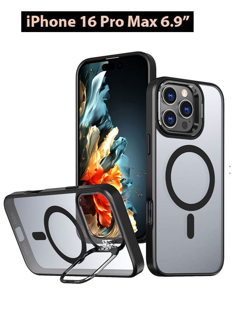 مجيد جراب هاتف مغناطيسي لهاتف iPhone 16 Pro Max مع حامل تخزين مدمج للكاميرا متوافق مع MagSafe 16FT حماية ممتازة من السقوط ومضاد للصدمات جراب شفاف رفيع للغاية لهاتف iPhone 16 ProMax 6.9 بوصة مع حلقة مسند - Image 1