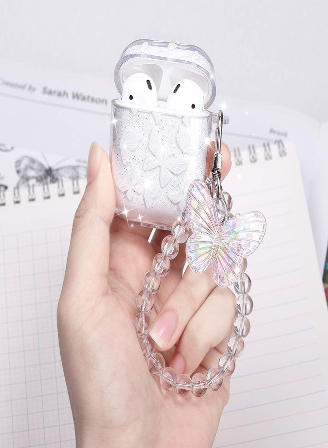 ULAK Compatible with Airpods Case Cover, Clear with Designed Soft TPU Shockproof Protective Cover Accessories with Keychain for AirPod 2nd & 1st Generation [Front Led Visible], Butterfly - Image 2