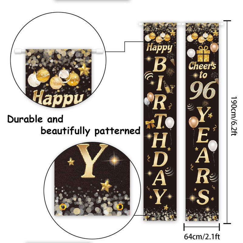 PAKBOOM Happy Birthday Cheers to 96 Years Black Gold Yard Sign Door Banner 96th Birthday Decorations Party Supplies - Image 1