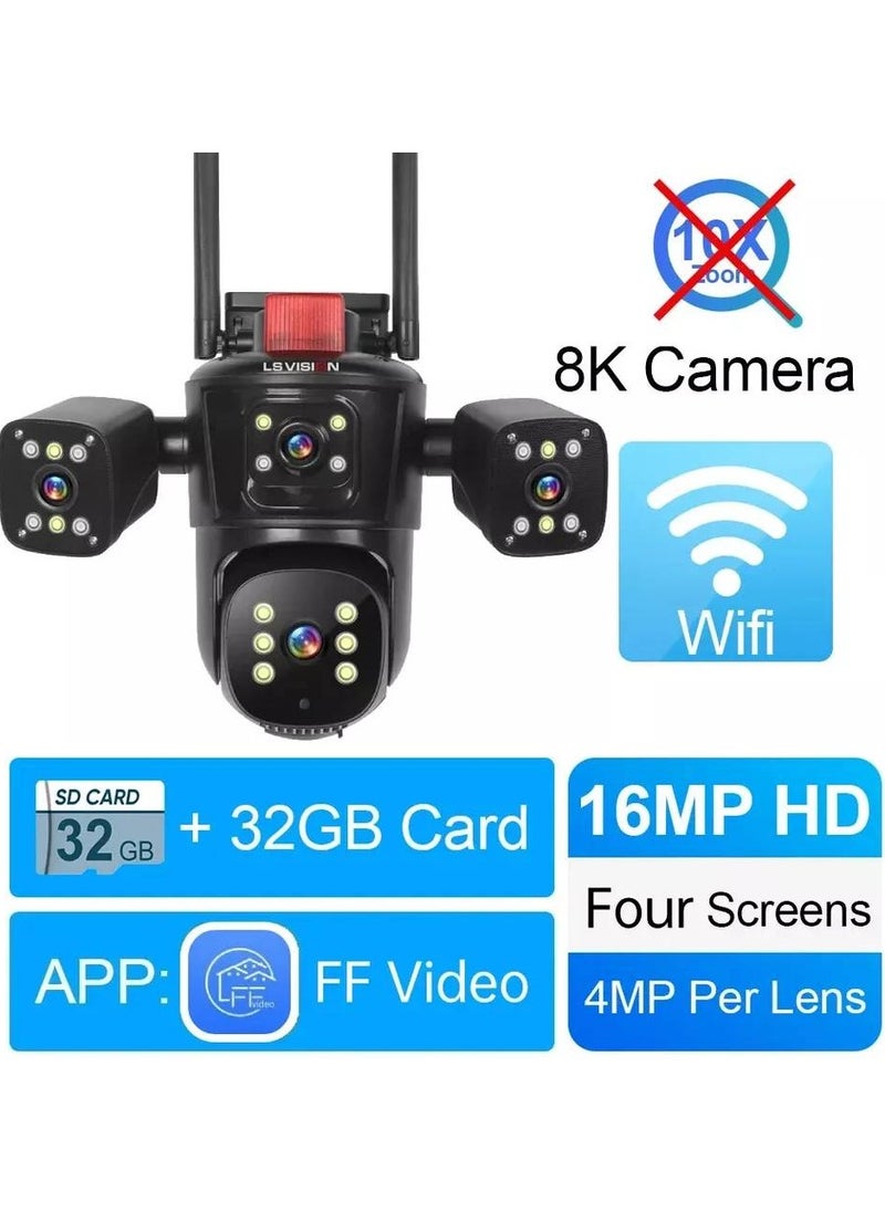 LS Vision 16MP WiFi IP Camera Network Camera Outdoor  Four Screens Five Lens PTZ Auto Tracking Waterproof CCTV Camera With 64GB Card  - Image 1