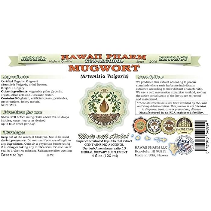 Hawaii Pharm Mugwort Alcohol-Free Liquid Extract, Professional Grade, Small Batch Crafted Mugwort (Artemisia vulgaris) Dried Flower Glycerite Natural Herbal Supplement, 2x4 oz - Image 2