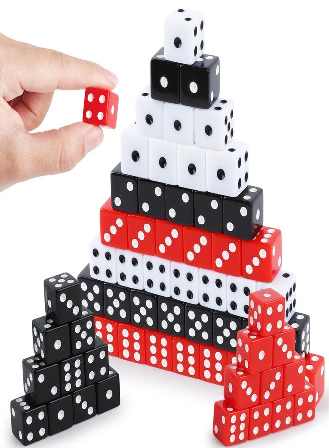 Hxezoc 50 Pieces Dice Set 16mm Standard Game Dices with Black White Red Acrylic 6 Sided Colored Bulk Casino Dice for Casino Theme Party Board Games Vegas Birthday Party Supplies (Square Corner) - Image 1