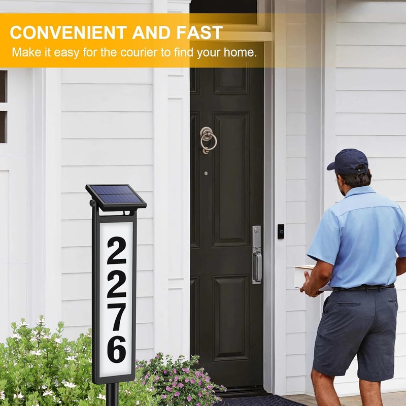 Eyrosa Solar Illuminated LED Lighted Address Sign, House Numbers for Outside Yard Home, Numbers Plaque Outdoor Waterproof, Black - Image 5