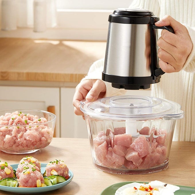 FOOD PROCESSORS ELECTRIC FOOD CHOPPER MEAT GRINDER WITH BOWLS 8 CUP250W COPPER MOTOR 3 BILEVEL BLADES FOR MEATVEGETABLESONION GARLIC SALAD BABY FOOD NUTS ICE CUBE
