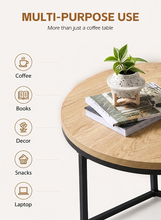 Ammar Space 3PCS Round Nesting Coffee Table Set, Wooden Side Tables with Metal Frame, Modern End Table Set for Living Room, Space Saving Stackable Tables - Image 4