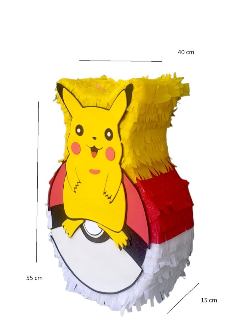 Tamona Pokémon Themed Pinata, Party Favors Kids, Party Supplies Decorations, Fillable Candy Favors, Indoor & Outdoor Celebrations Interactive Cartoon, Pikachu Customized Pinata with Assorted Stickers Tattoo  - Image 3