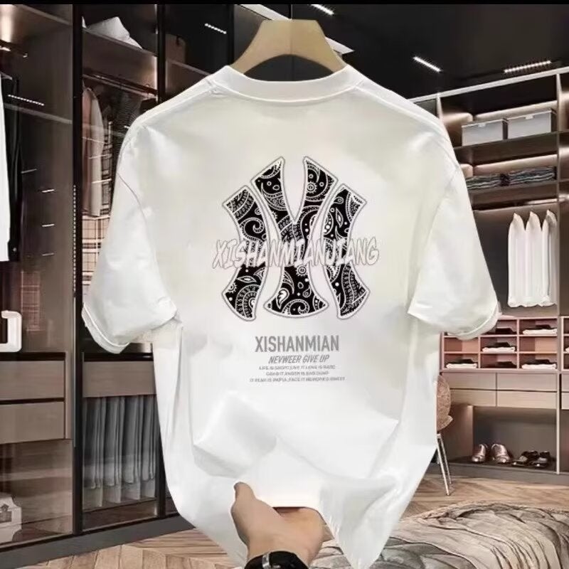 New Printed Men'S Short-Sleeved T-Shirt Trendy Street Distinctive Half-Sleeved Summer Pure Cotton Round Neck Shoulder T-Shirt Daily - Image 4