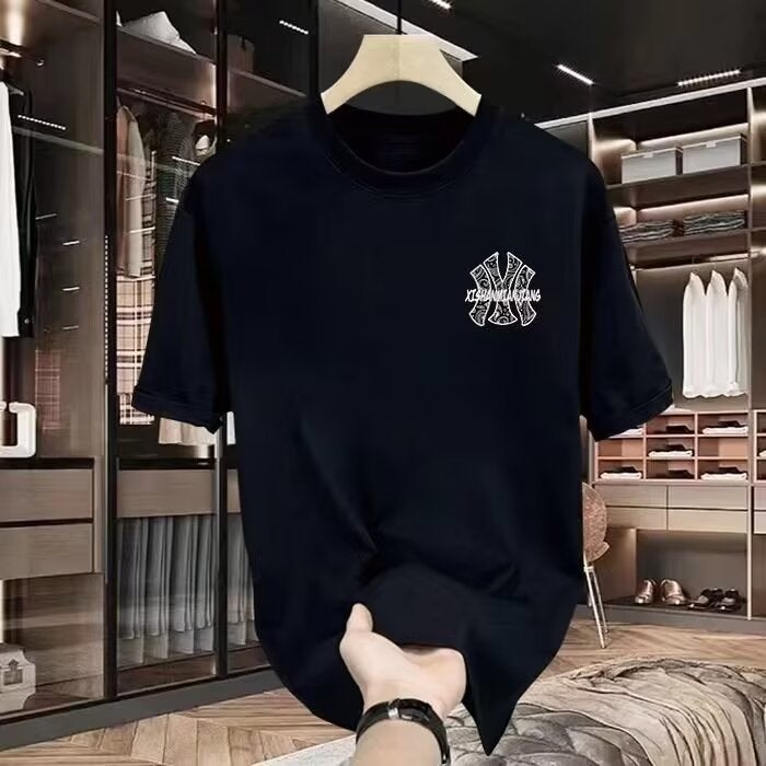 New Printed Men'S Short-Sleeved T-Shirt Trendy Street Distinctive Half-Sleeved Summer Pure Cotton Round Neck Shoulder T-Shirt Daily - Image 3