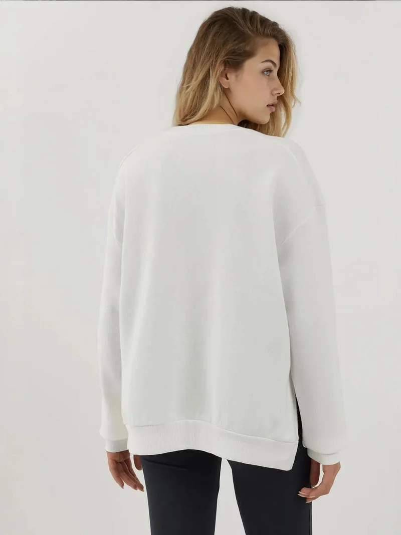 HICCUP Textured Crew Neck Sweatshirt with Zipper Detail Busem Collection