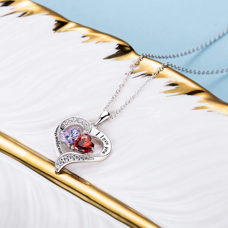 BlingGem قلائد بلينغ جيم للنساء من الفضة الإسترلينية مع قلادة قلب مخصصة مع 2 حجر ميلاد مخصص 5A زركونيا مكعبة أحبك دائماً وإلى الأبد هدية للنساء الأم الزوجة - Image 5