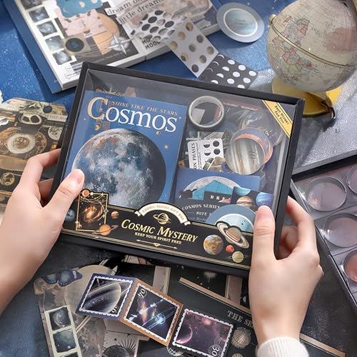 The AutoStory Space Scrapbook Kit A6 Junk Journal Aesthetic Astronomy Stickers Dark Decorative Papers Washi Tape DIY Craft Art Diary Planner Supplies Galaxy Gift Teens (Cosmic Mystery, Black) - Image 5