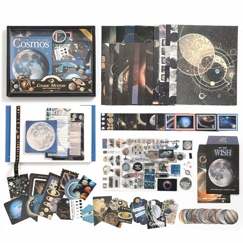 The AutoStory Space Scrapbook Kit A6 Junk Journal Aesthetic Astronomy Stickers Dark Decorative Papers Washi Tape DIY Craft Art Diary Planner Supplies Galaxy Gift Teens (Cosmic Mystery, Black) - Image 4
