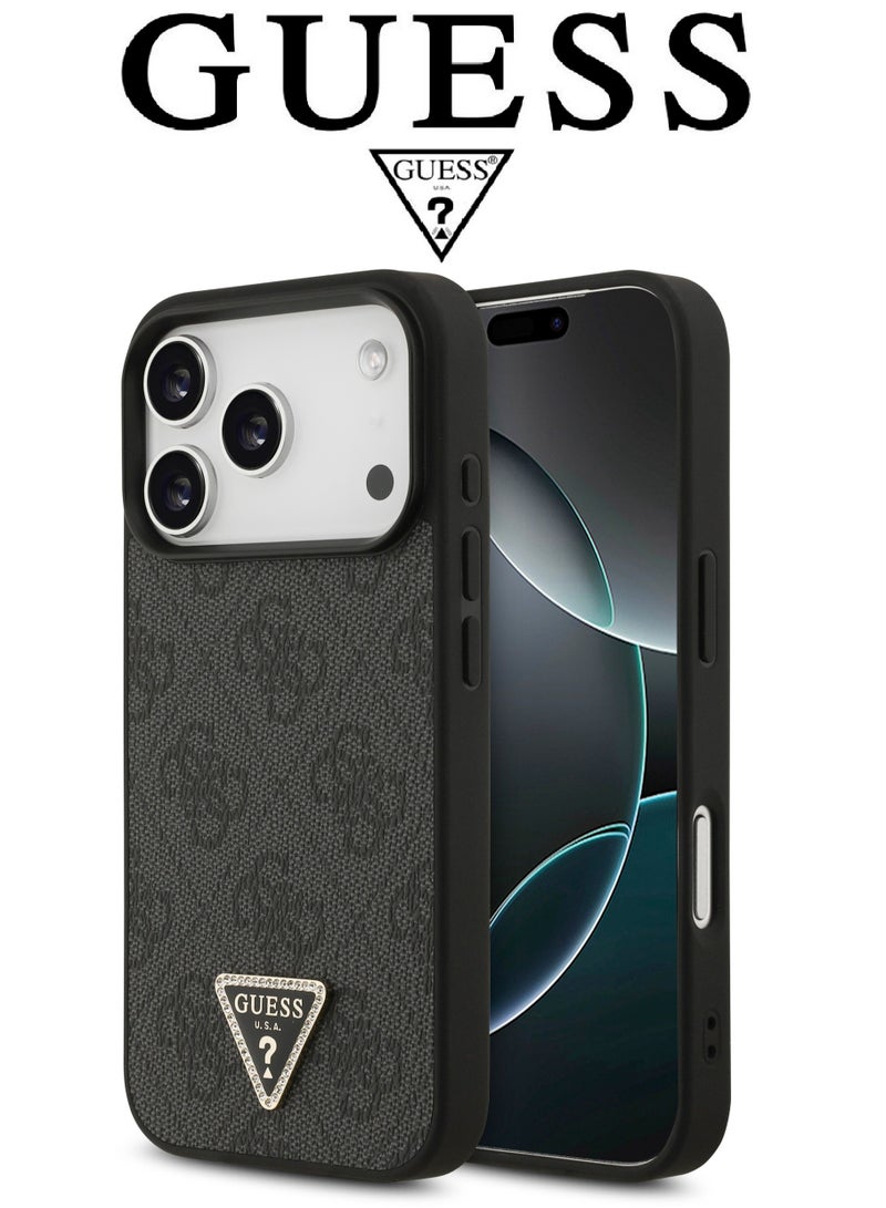 CG MOBILE Luxury embossed leather iPhone 17 Pro Max case. MagSafe wireless charging iPhone cover iphone 17 pro max. Shockproof, durable back protection iphone 17 pro max back cover. French-designed, elegant iphone 17 pro max cover, certified in partnership with GUESS and CG MOBILE. Black phone case. - Image 1