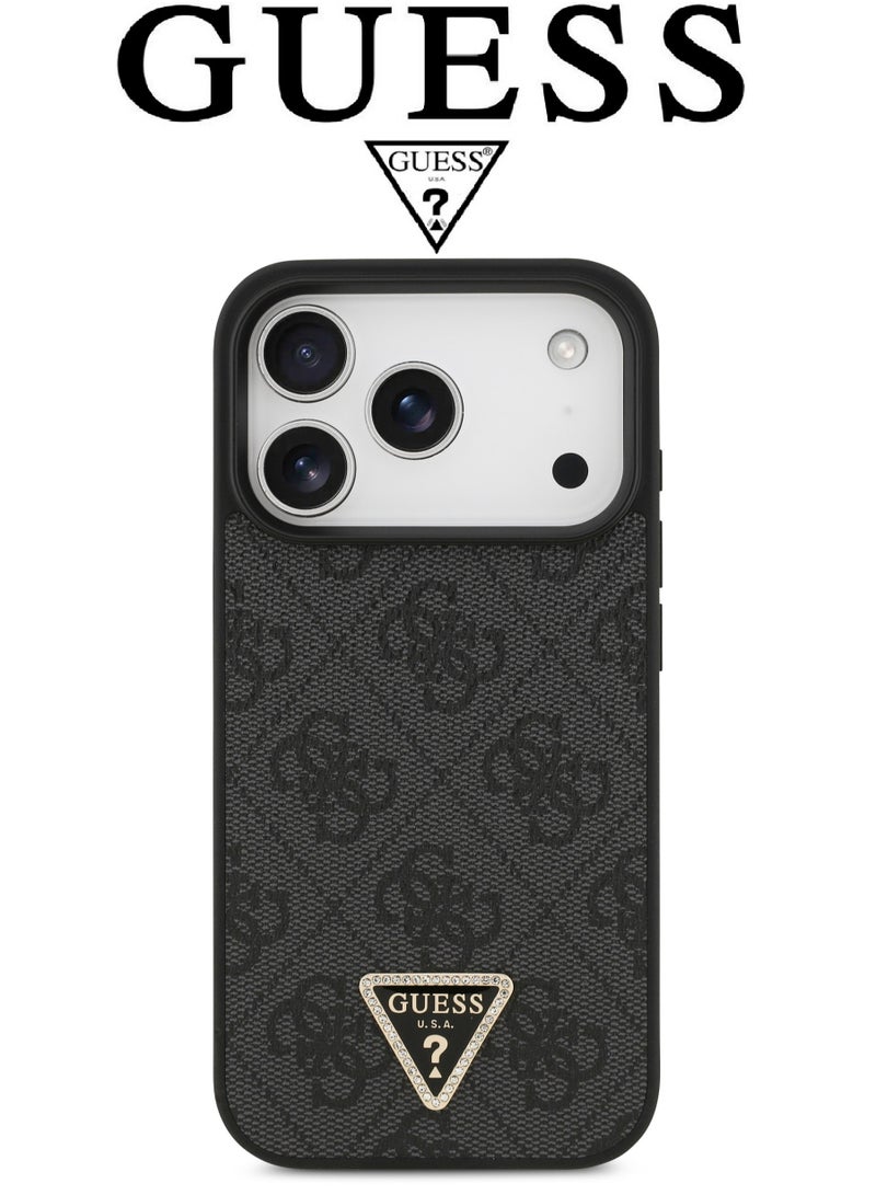 CG MOBILE Luxury embossed leather iPhone 17 Pro Max case. MagSafe wireless charging iPhone cover iphone 17 pro max. Shockproof, durable back protection iphone 17 pro max back cover. French-designed, elegant iphone 17 pro max cover, certified in partnership with GUESS and CG MOBILE. Black phone case. - Image 3