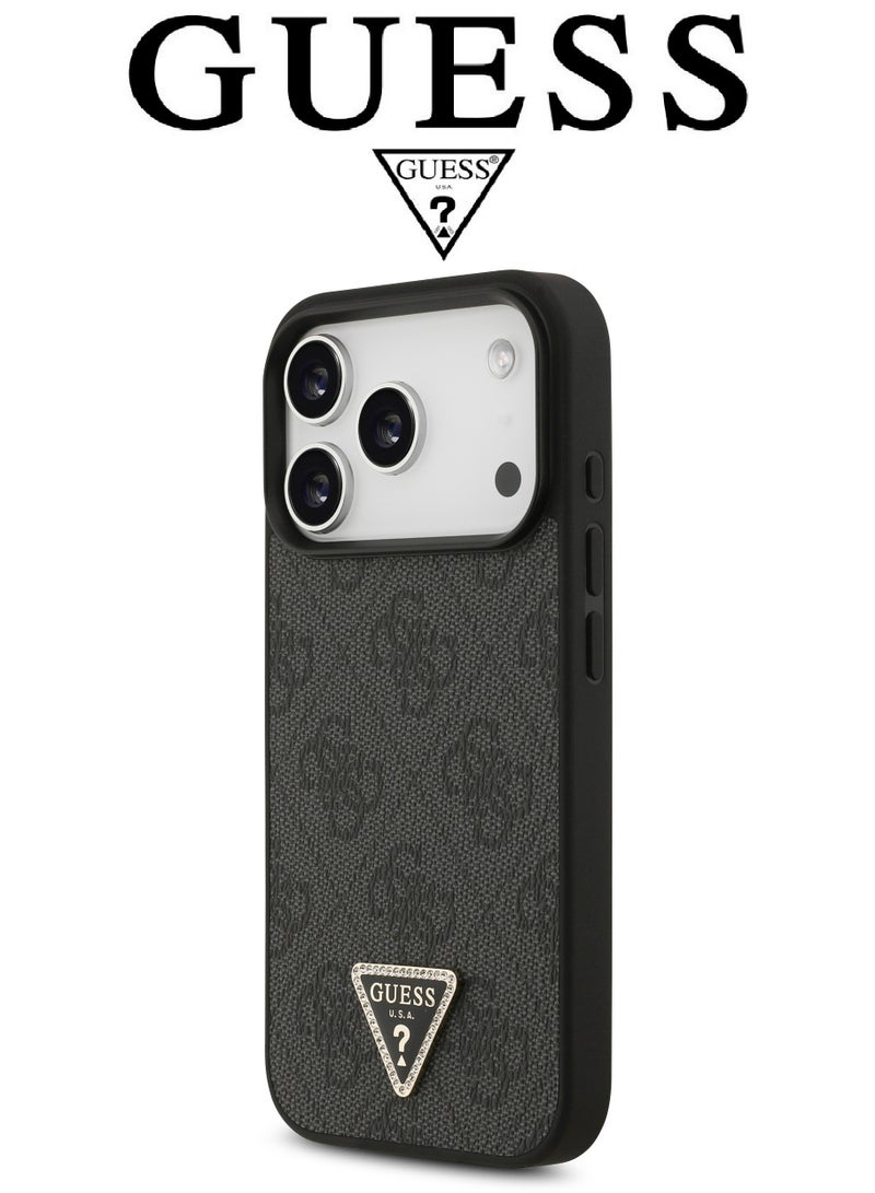 CG MOBILE Luxury embossed leather iPhone 17 Pro Max case. MagSafe wireless charging iPhone cover iphone 17 pro max. Shockproof, durable back protection iphone 17 pro max back cover. French-designed, elegant iphone 17 pro max cover, certified in partnership with GUESS and CG MOBILE. Black phone case. - Image 4