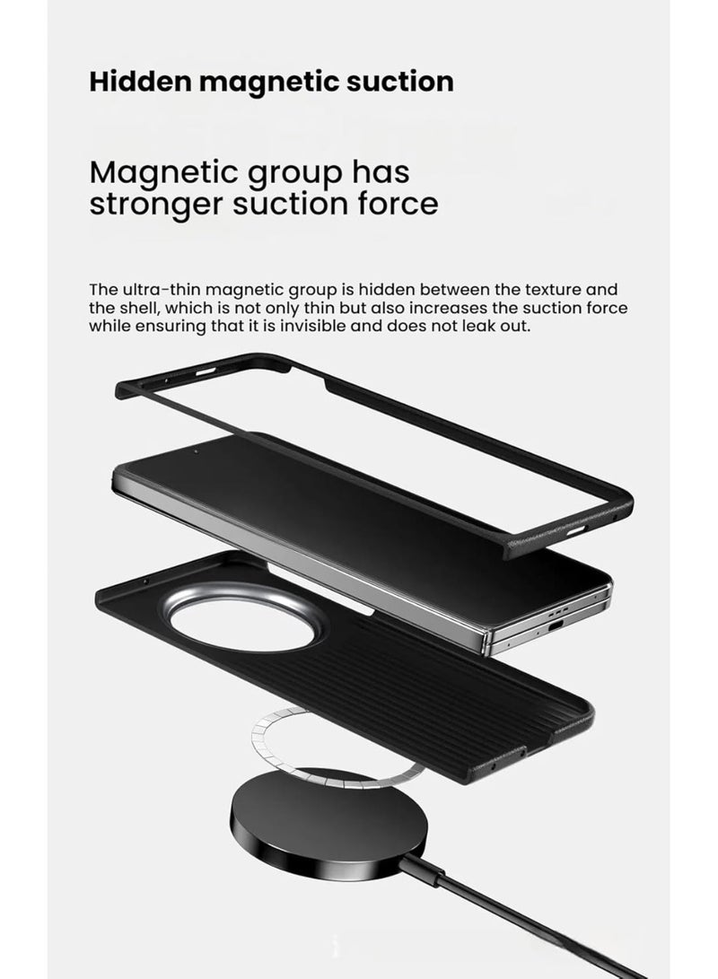 Aookay Compatible with Huawei Mate X6 Case, Built-in Invisible Magnetic, 6D Micro-relief Carbon Fiber Texture Protective Cover for Huawei Mate X6 5G (Black)  - Image 4