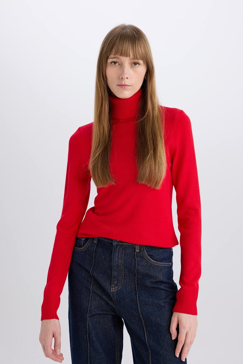 DeFacto Red Woman Regular Fit Turtleneck Basic Pulover Casual - Image 3