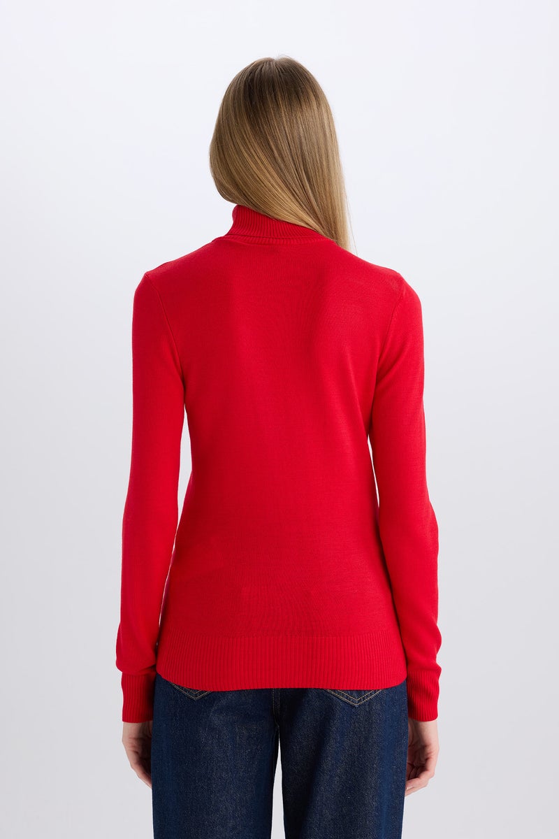 DeFacto Red Woman Regular Fit Turtleneck Basic Pulover Casual - Image 5