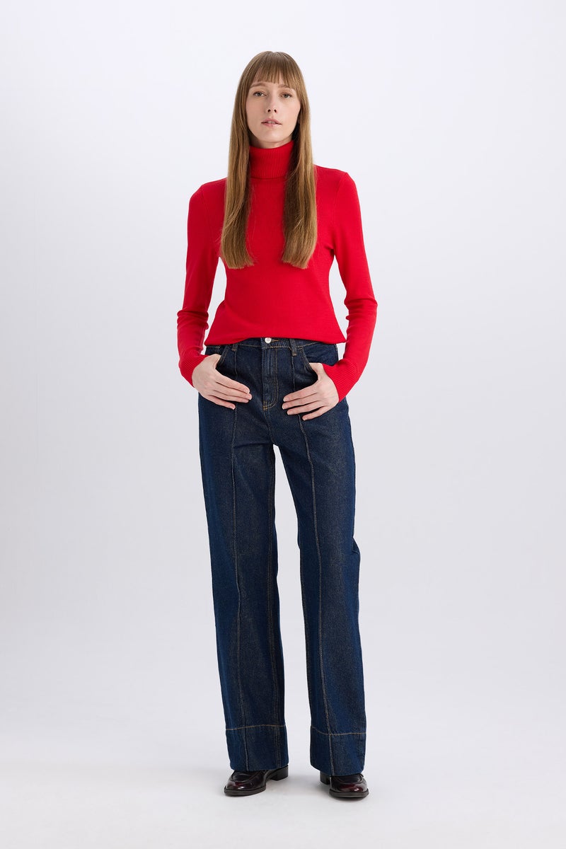 DeFacto Red Woman Regular Fit Turtleneck Basic Pulover Casual - Image 4